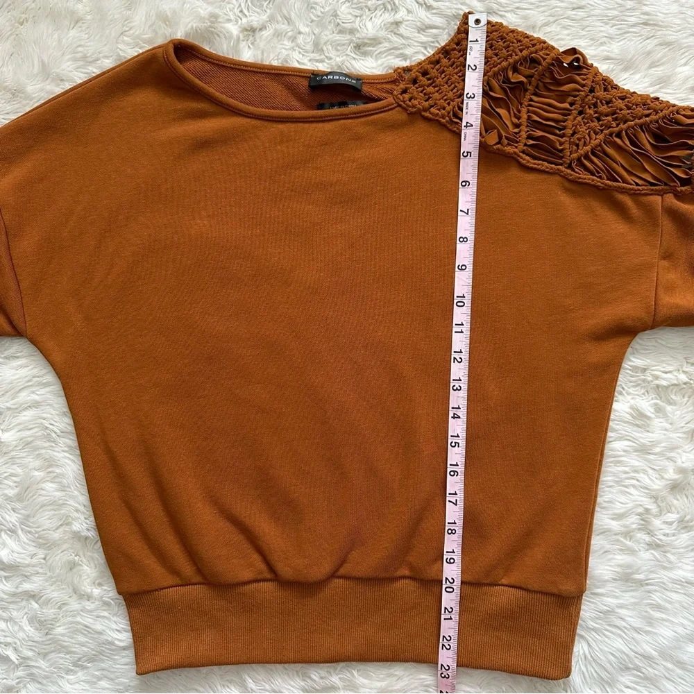 Carbon38 Sweatshirt Macrame Shoulder Pullover Long Sleeve Caramel Cafe XS - Picture 7 of 14